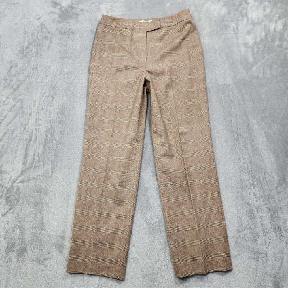 Vintage Talbots Pants Womens 6 PETITE Brown Tan Plaid Wool Blend Lined Office